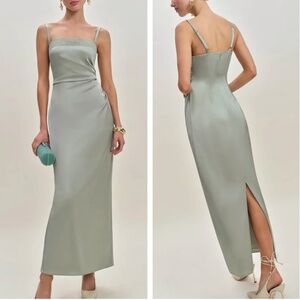 Reformation Light Green Satin Midi Dress
